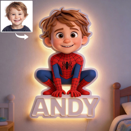Custom Spider Hero From Photo - Personalized Kid LED Light Acrylic Sign
