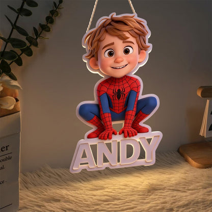 Custom Spider Hero From Photo - Personalized Kid LED Light Acrylic Sign