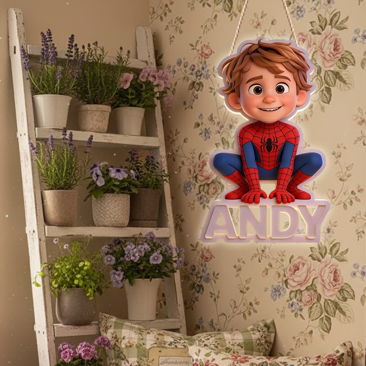 Custom Spider Hero From Photo - Personalized Kid LED Light Acrylic Sign