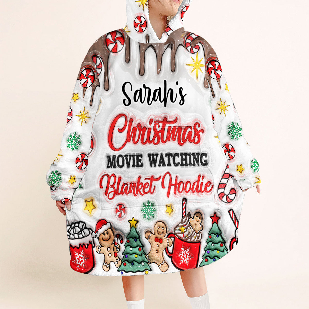 Christmas Movie Watching Blanket Hoodie - Personalized Blanket Hoodie