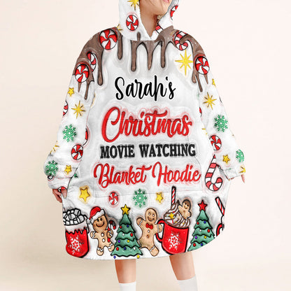 Christmas Movie Watching Blanket Hoodie - Personalized Blanket Hoodie