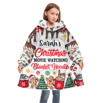 Christmas Movie Watching Blanket Hoodie - Personalized Blanket Hoodie