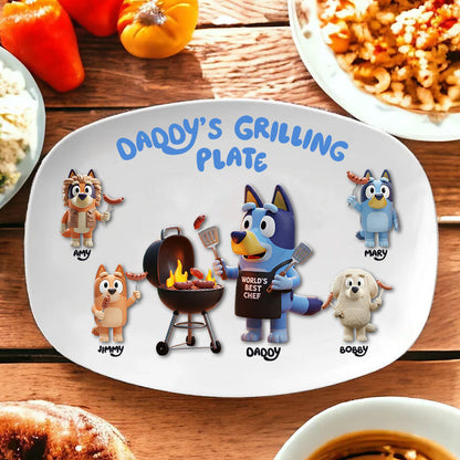 Daddy's Grilling Plate - Personalized Blue Dog Plate