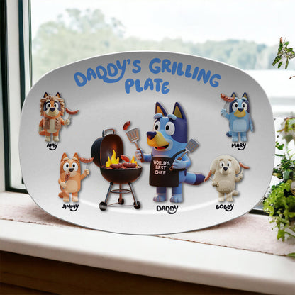 Daddy's Grilling Plate - Personalized Blue Dog Plate