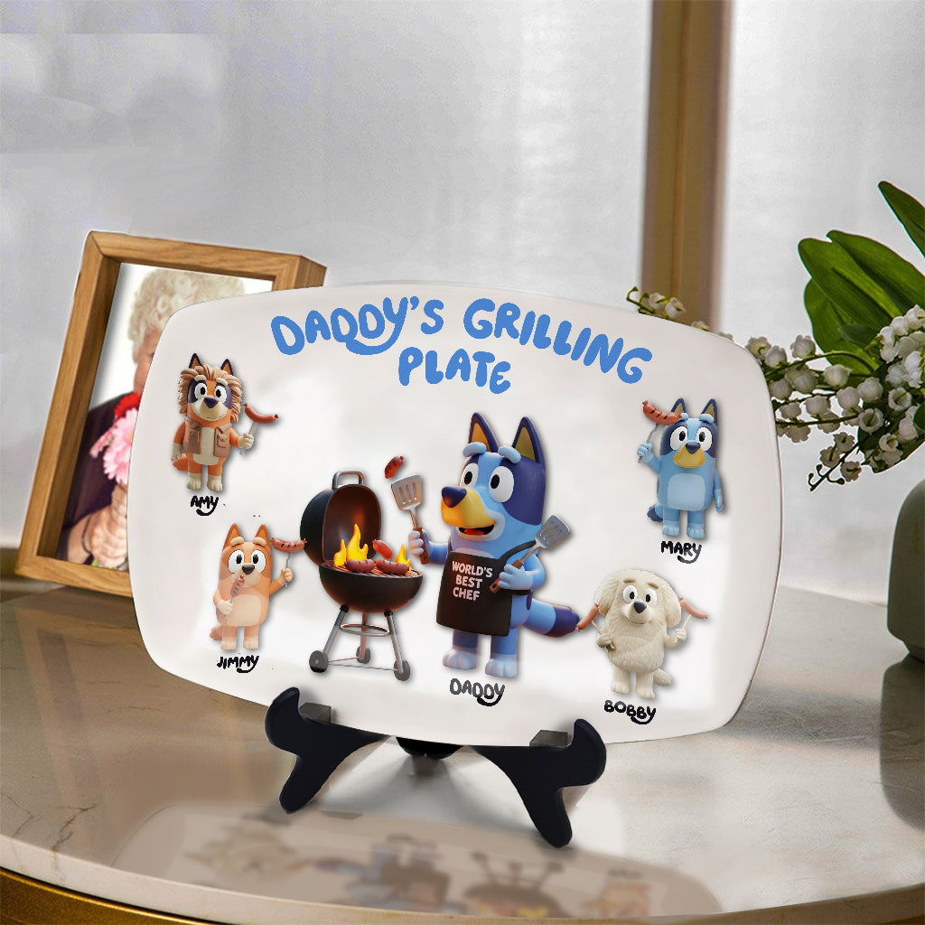 Daddy's Grilling Plate - Personalized Blue Dog Plate