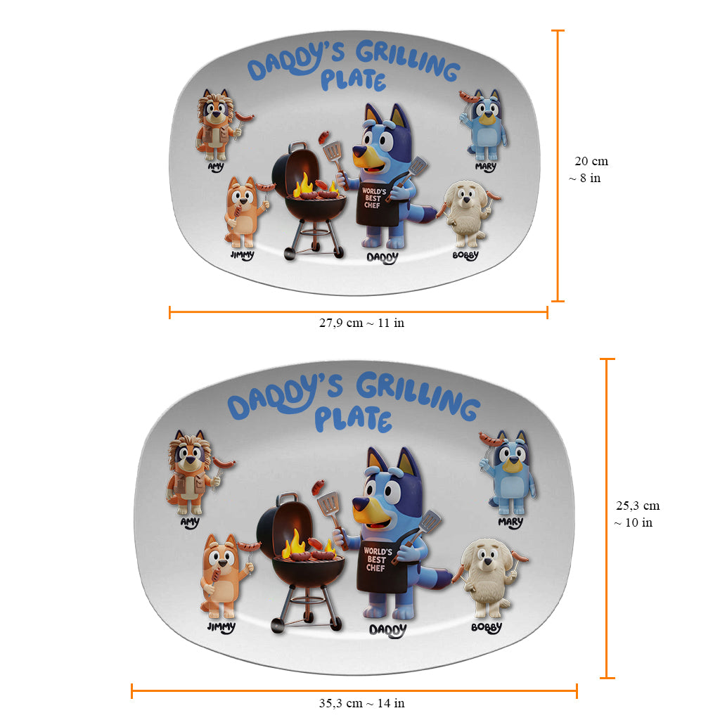 Daddy's Grilling Plate - Personalized Blue Dog Plate
