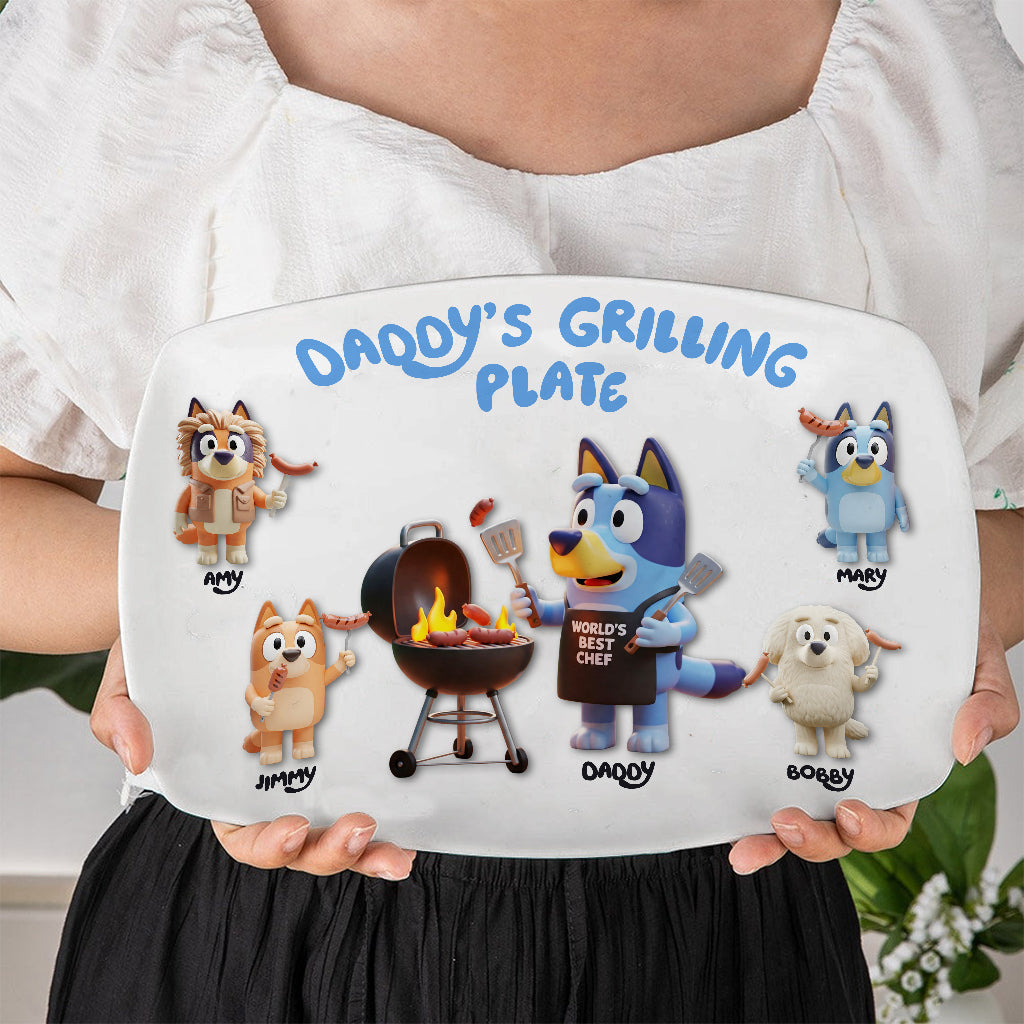 Daddy's Grilling Plate - Personalized Blue Dog Plate