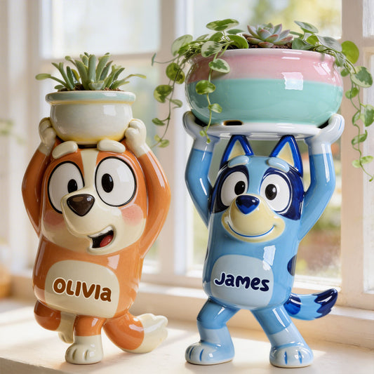 Happy Dog - Personalized Blue Dog Acrylic Pot
