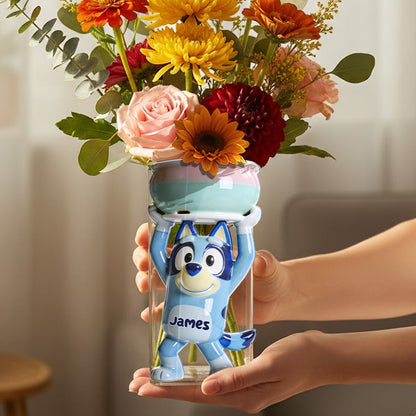 Happy Dog - Personalized Blue Dog Acrylic Pot