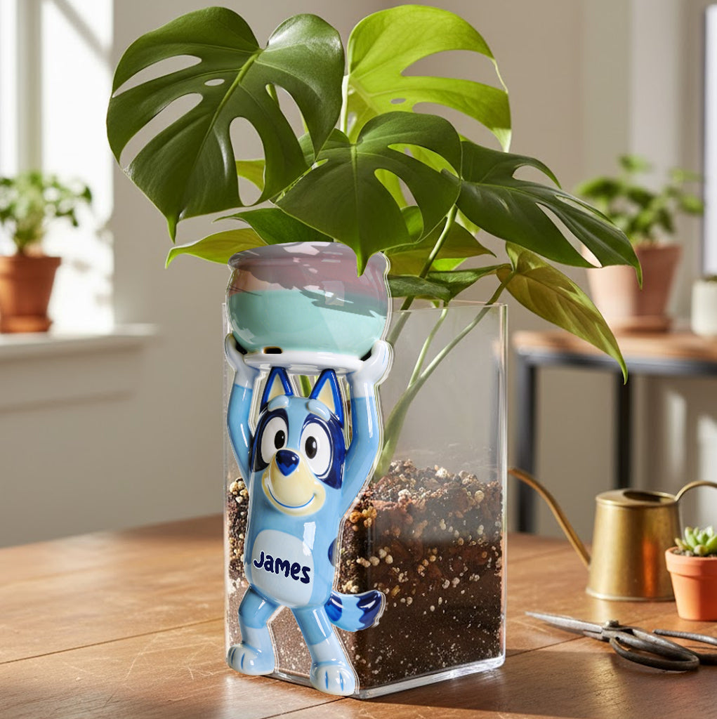 Happy Dog - Personalized Blue Dog Acrylic Pot