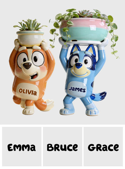 Happy Dog - Personalized Blue Dog Acrylic Pot