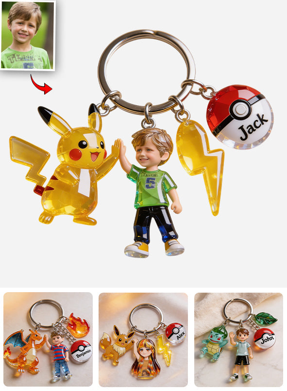 Monsters Custom From Photo - Personalized Monster Trainer Premium Keychain With Charms