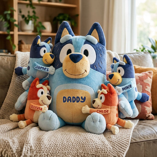 Best Dad Ever - Personalized Blue Dog Premium Faux Fur Pillow