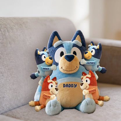 Best Dad Ever - Personalized Blue Dog Premium Faux Fur Pillow