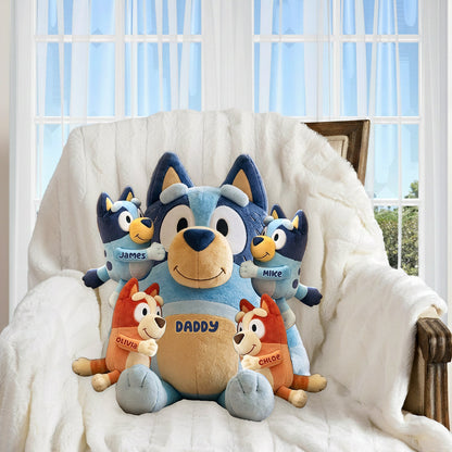 Best Dad Ever - Personalized Blue Dog Premium Faux Fur Pillow