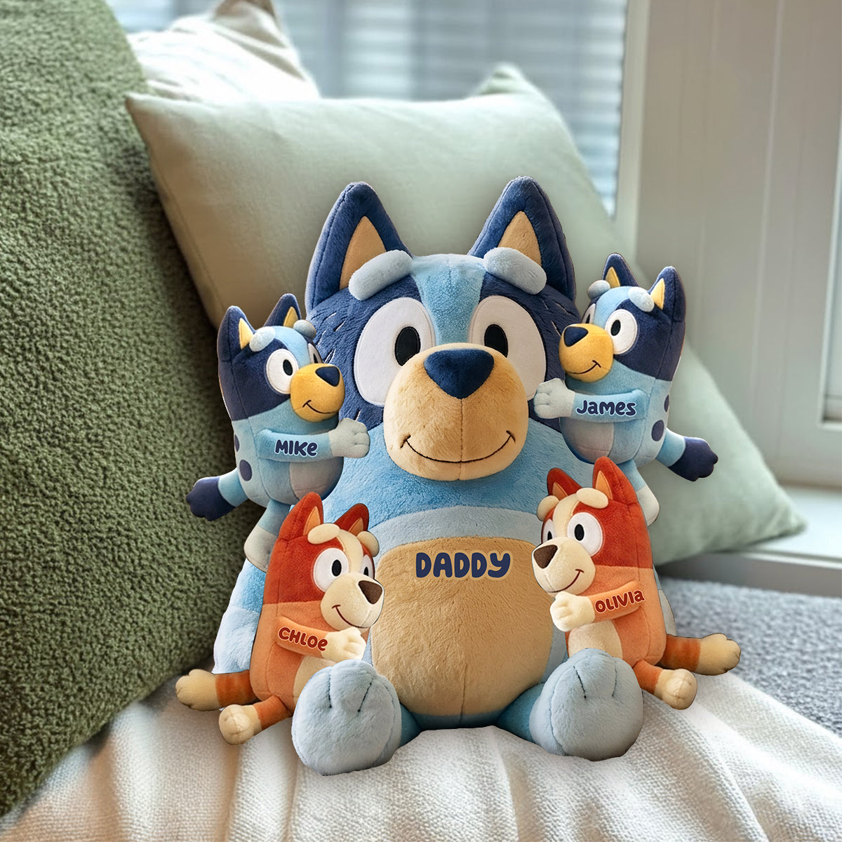 Best Dad Ever - Personalized Blue Dog Premium Faux Fur Pillow