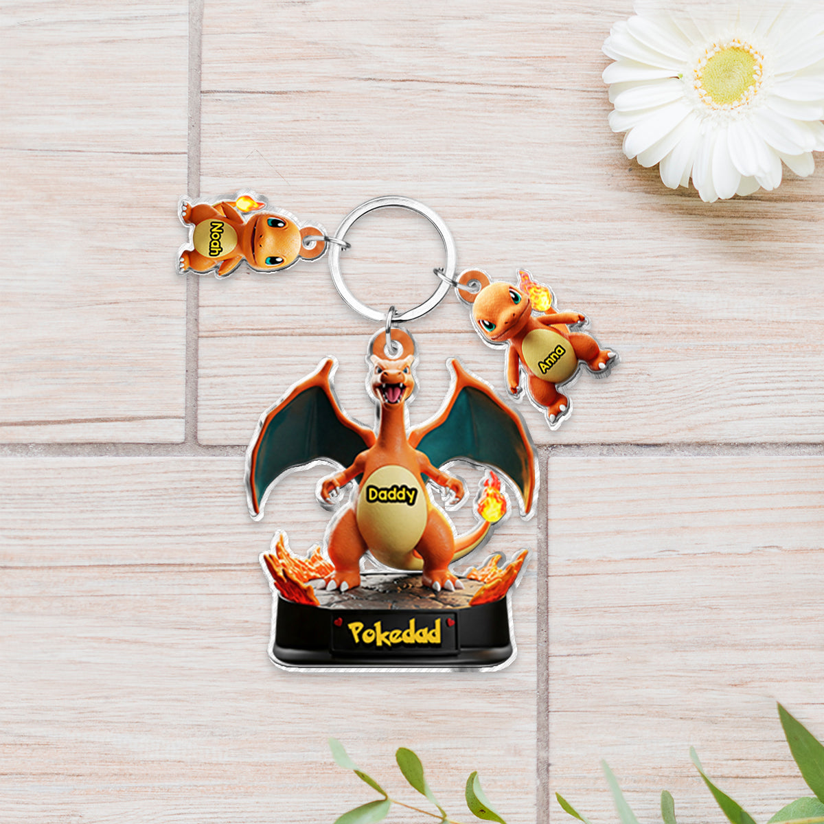 Pokedad - Personalized Monster Trainer Keychain with Charms