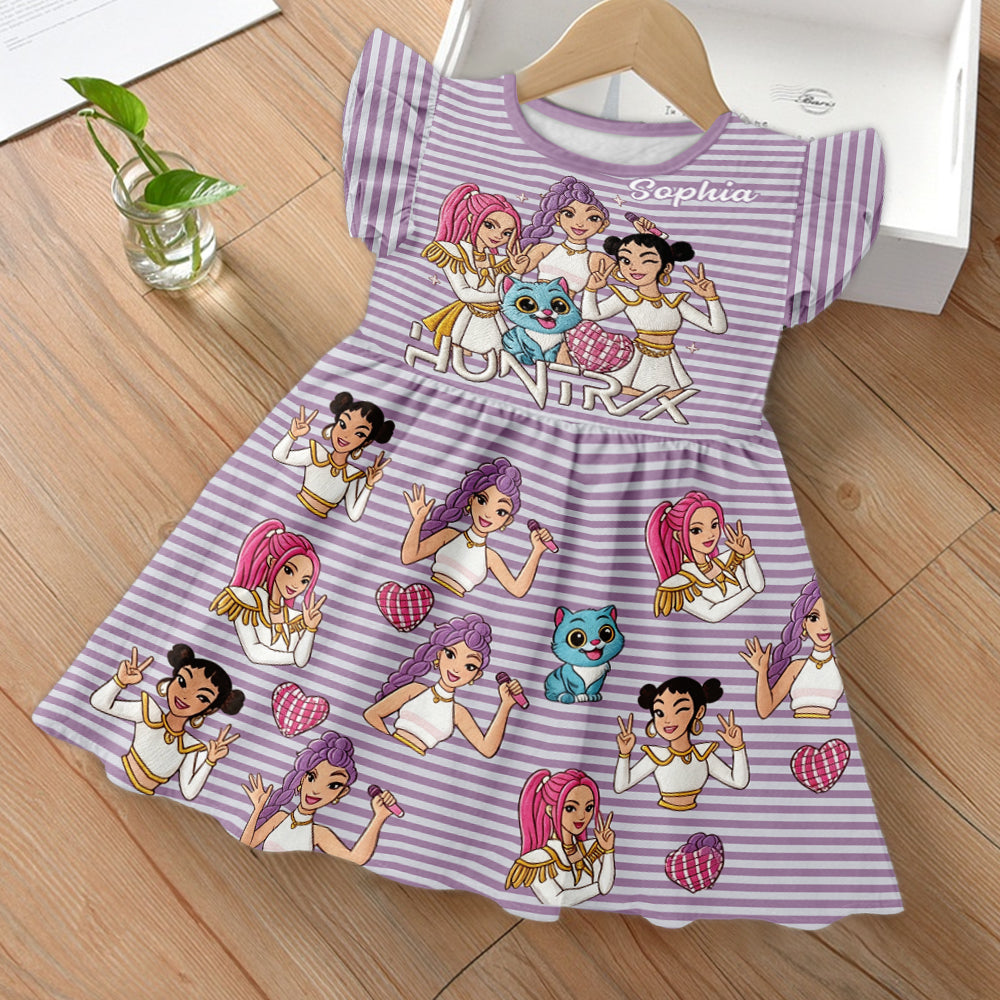 Demon Hunter Fan - Personalized Kid Ruffle Sleeve Dress