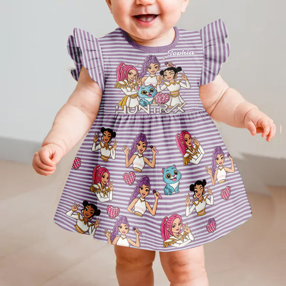 Demon Hunter Fan - Personalized Kid Ruffle Sleeve Dress