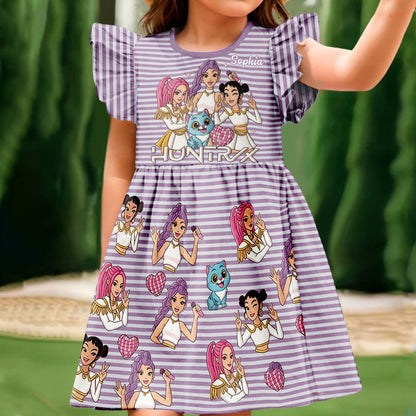 Demon Hunter Fan - Personalized Kid Ruffle Sleeve Dress
