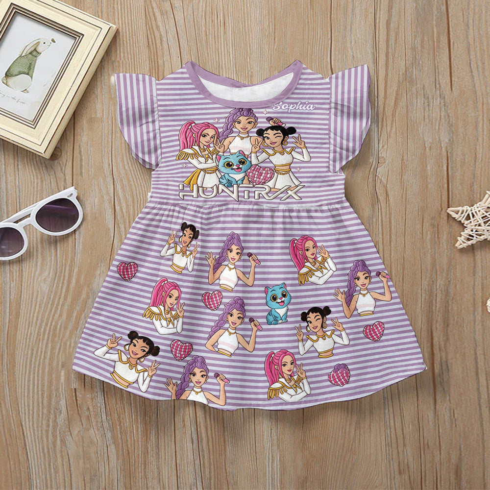Demon Hunter Fan - Personalized Kid Ruffle Sleeve Dress