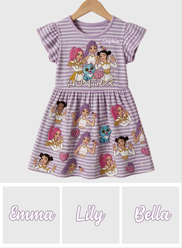 Demon Hunter Fan - Personalized Kid Ruffle Sleeve Dress