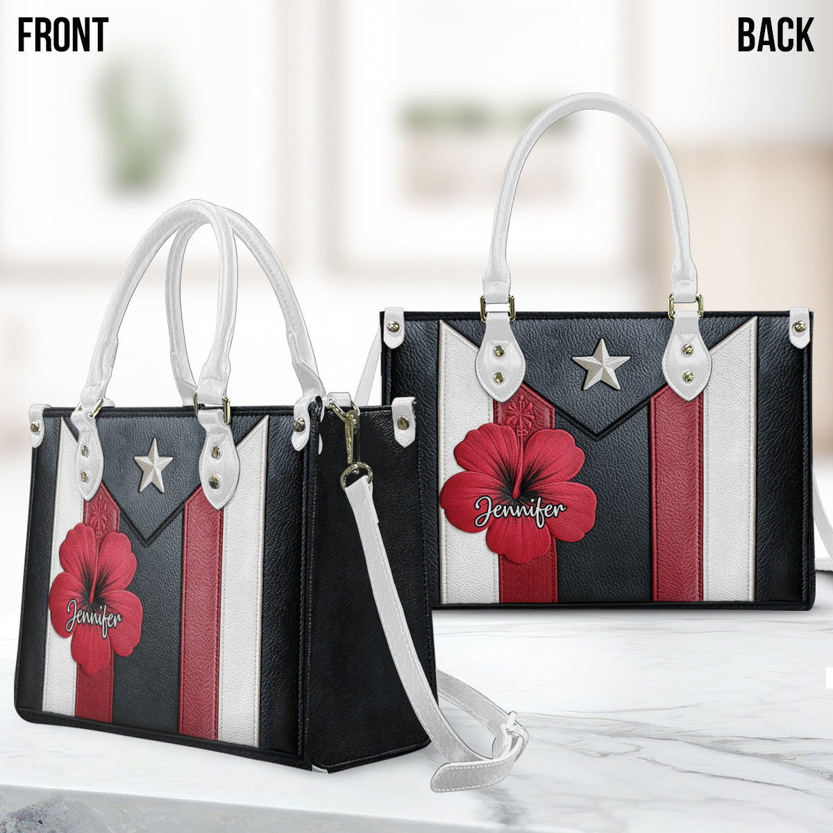 Gift For Puerto Rican Woman - Personalized Expats Leather Handbag