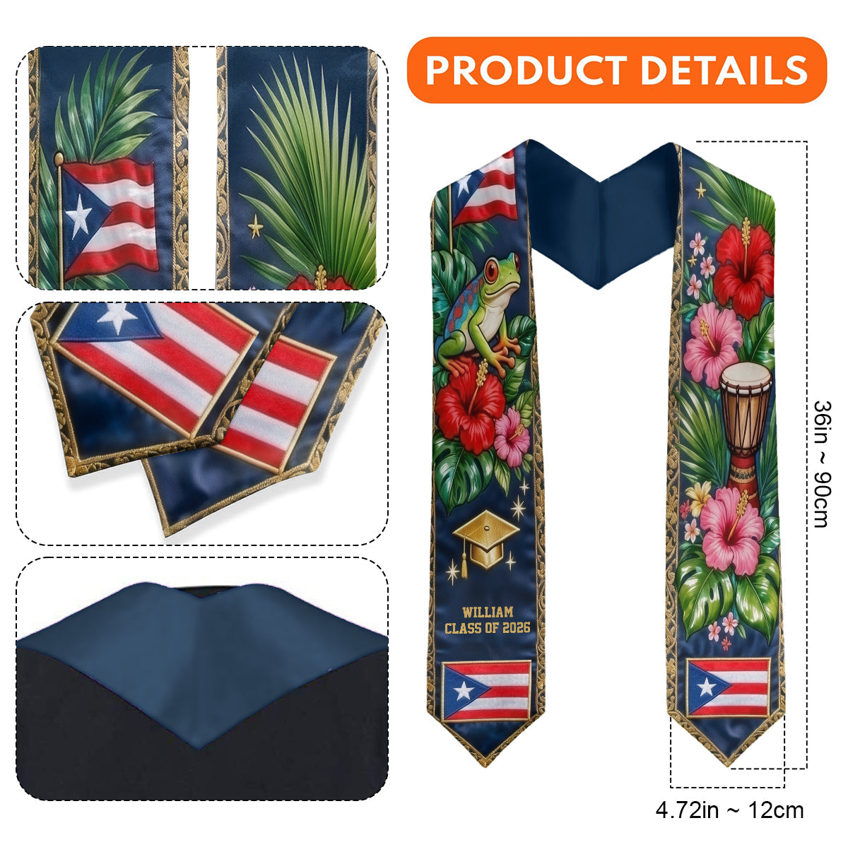 Proud Puerto Rican, Class Of 2026 - Personalized Graduation Graduation Stole