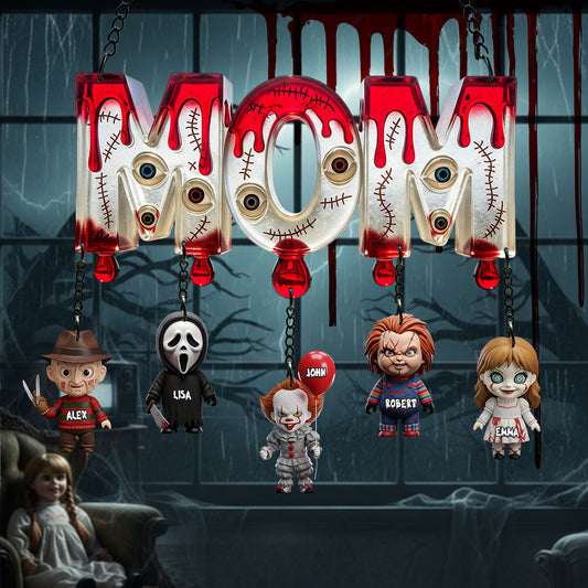 Mom Of Little Horrors - Personalized Horror Character Window Hanging Suncatcher With Custom Charms