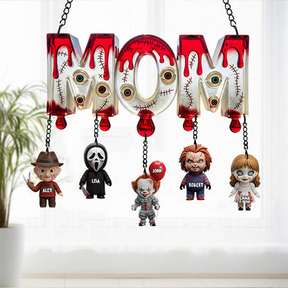 Mom Of Little Horrors - Personalized Horror Character Window Hanging Suncatcher With Custom Charms