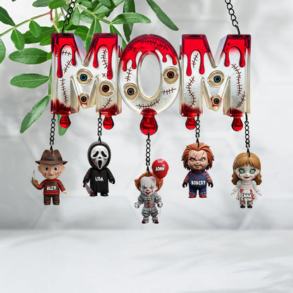 Mom Of Little Horrors - Personalized Horror Character Window Hanging Suncatcher With Custom Charms