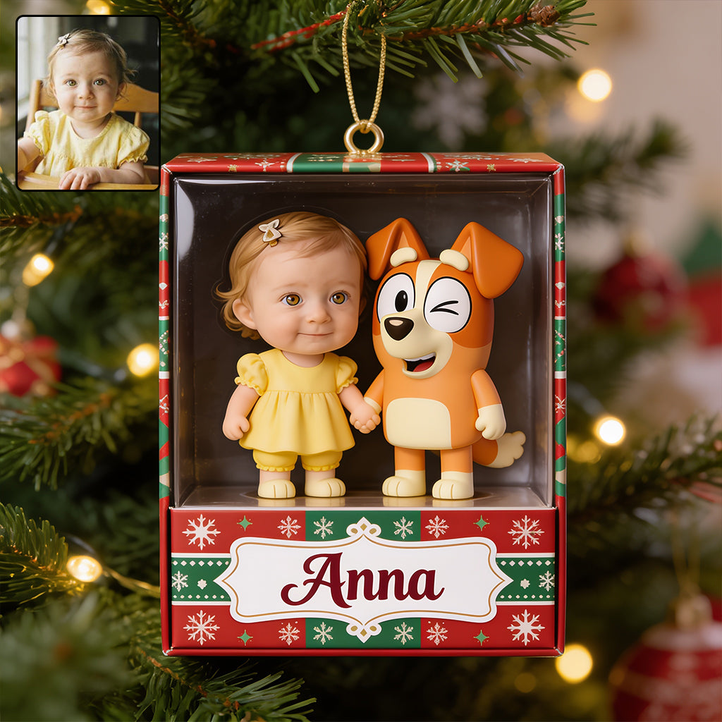 Cute Friends Any Character - Personalized Blue Dog Premium 3D Ornament