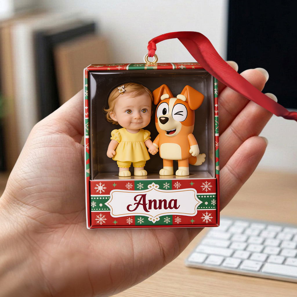 Cute Friends Any Character - Personalized Blue Dog Premium 3D Ornament