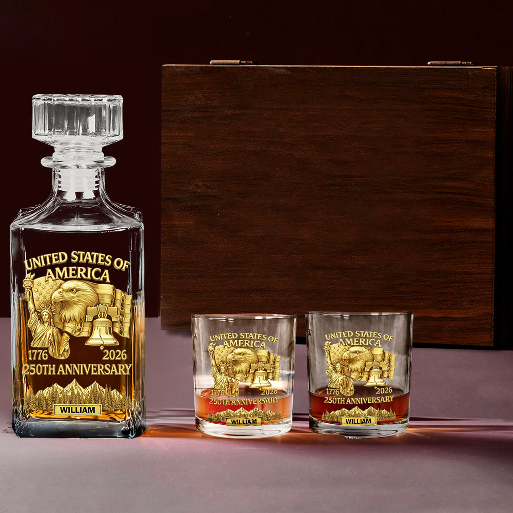 America 250th Anniversary, Patriot Eagle, Liberty - Personalized Patriot Whiskey Decanter Set