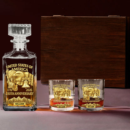 America 250th Anniversary, Patriot Eagle, Liberty - Personalized Patriot Whiskey Decanter Set