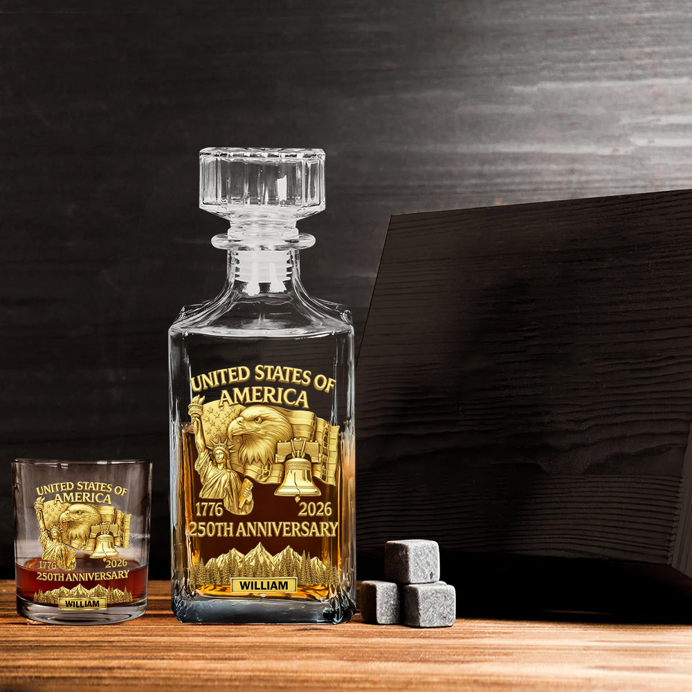 America 250th Anniversary, Patriot Eagle, Liberty - Personalized Patriot Whiskey Decanter Set
