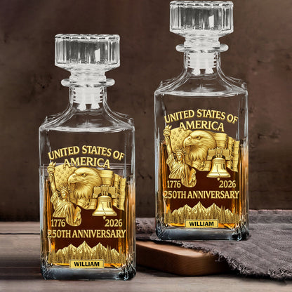 America 250th Anniversary, Patriot Eagle, Liberty - Personalized Patriot Whiskey Decanter Set