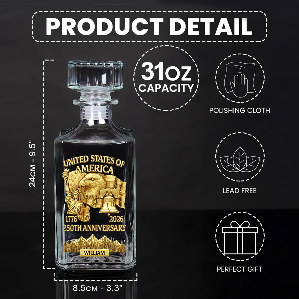 America 250th Anniversary, Patriot Eagle, Liberty - Personalized Patriot Whiskey Decanter Set