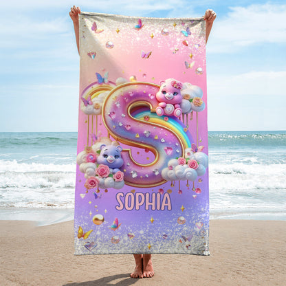 Alphabet Bear - Personalized Kid Quick-dry Beach Towel/ Bath Towel