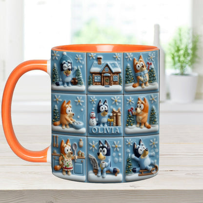 Cute Cartoon Family Winter - Personalized Blue Dog Accent Mug