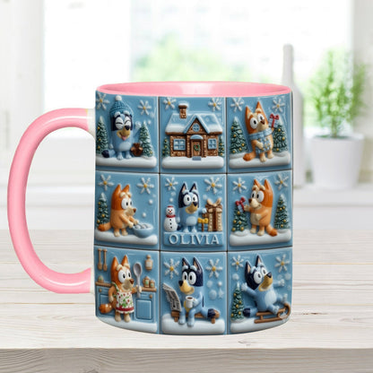 Cute Cartoon Family Winter - Personalized Blue Dog Accent Mug