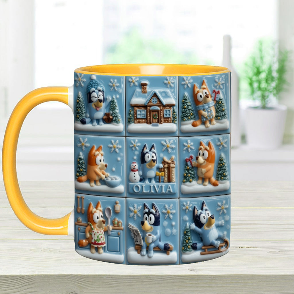 Cute Cartoon Family Winter - Personalized Blue Dog Accent Mug
