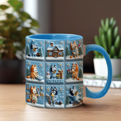 Cute Cartoon Family Winter - Personalized Blue Dog Accent Mug