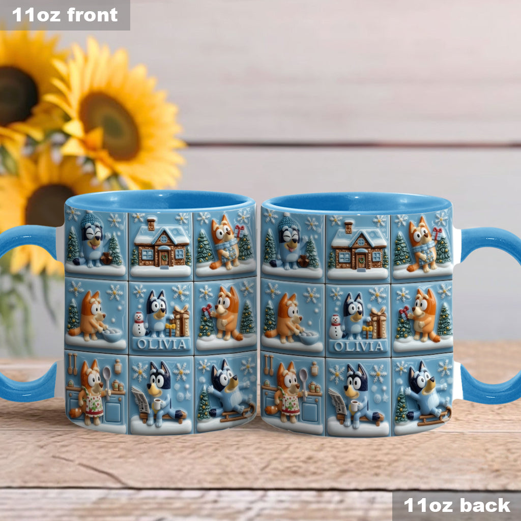 Cute Cartoon Family Winter - Personalized Blue Dog Accent Mug