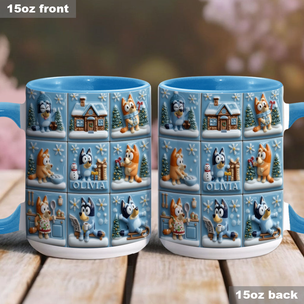 Cute Cartoon Family Winter - Personalized Blue Dog Accent Mug