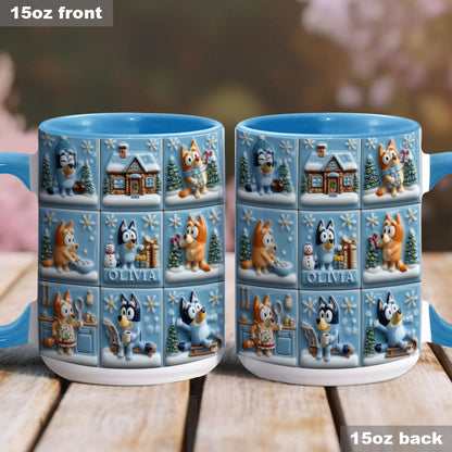 Cute Cartoon Family Winter - Personalized Blue Dog Accent Mug