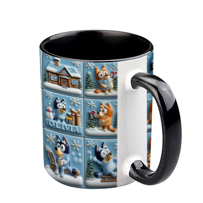Cute Cartoon Family Winter - Personalized Blue Dog Accent Mug