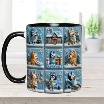 Cute Cartoon Family Winter - Personalized Blue Dog Accent Mug