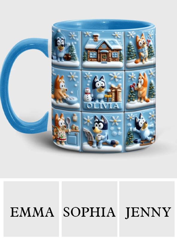 Cute Cartoon Family Winter - Personalized Blue Dog Accent Mug
