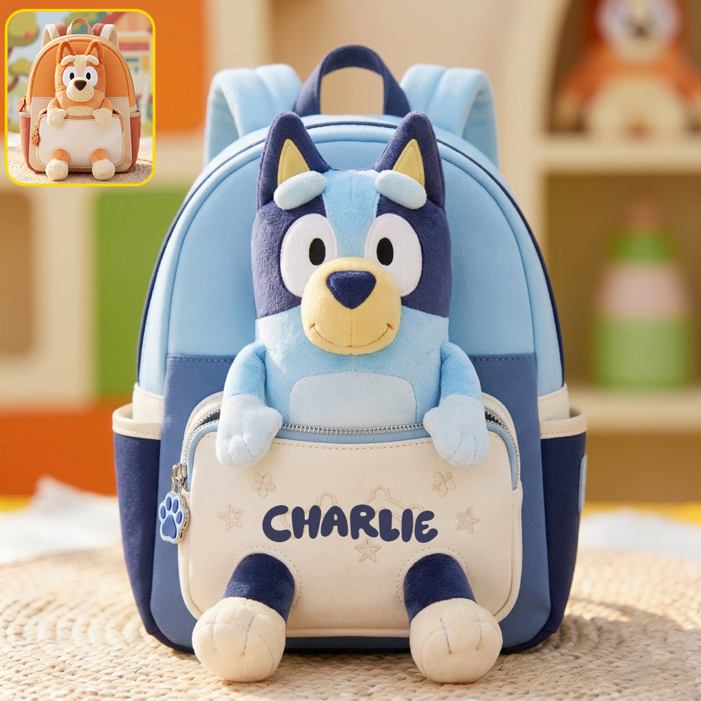 Always Have Your Back - Personalized Blue Dog Changeable Leather Patch Backpack